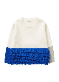 White And Blue Crew Neck Cardigan