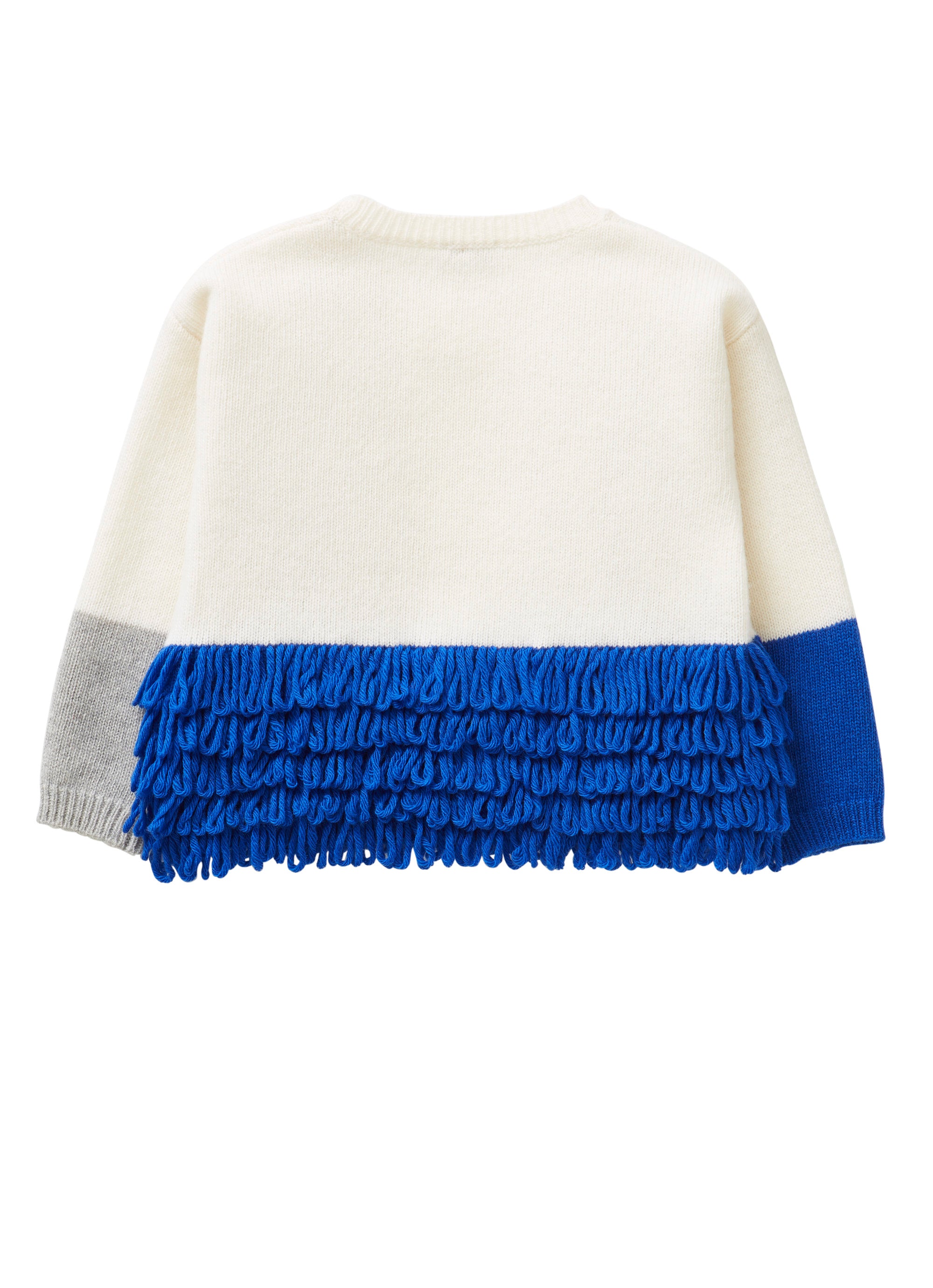 White and blue crew neck cardigan