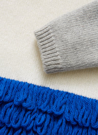 White and blue crew neck cardigan