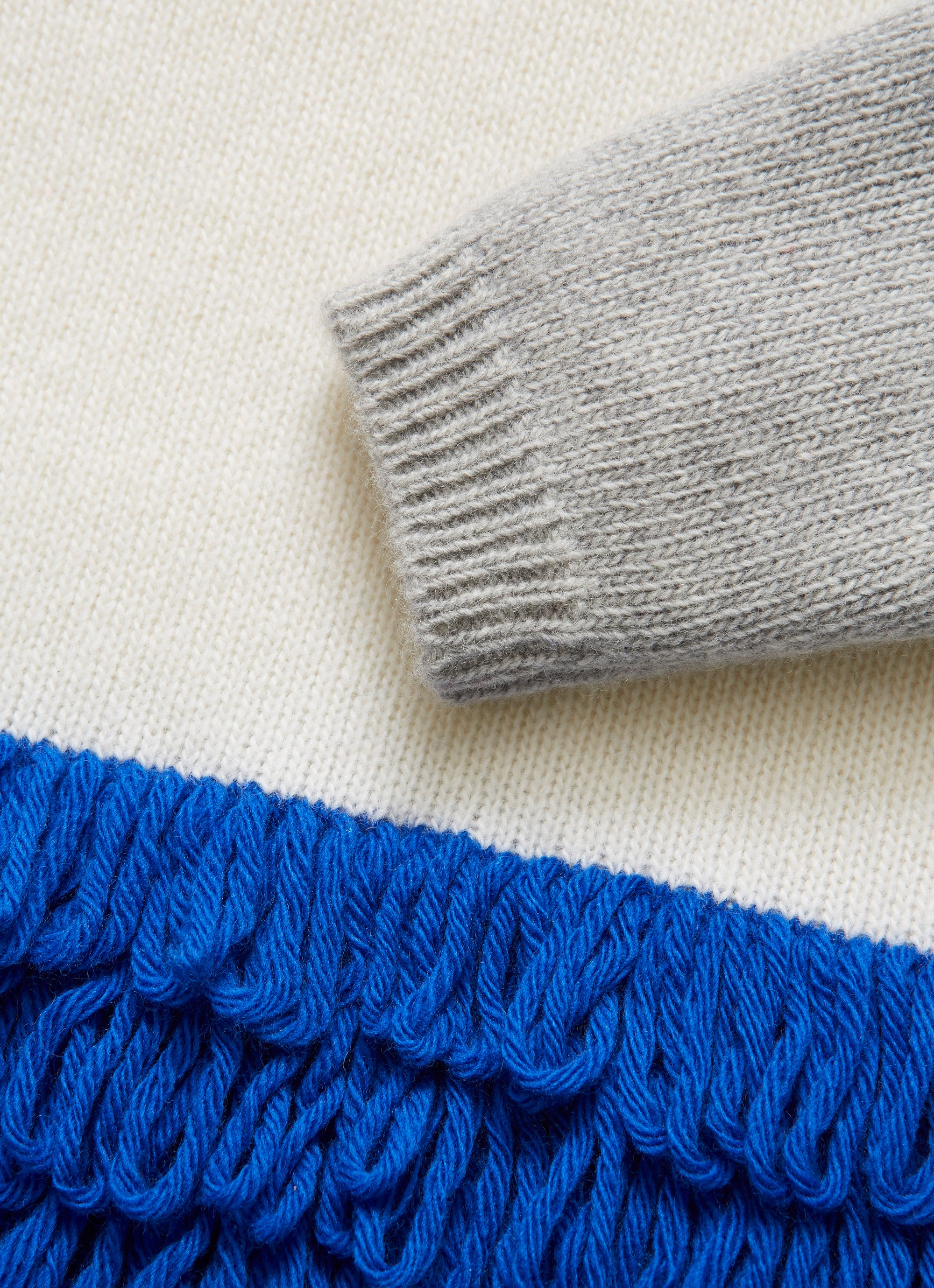 White and blue crew neck cardigan