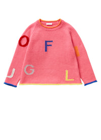 Grey sweater with coloured letters