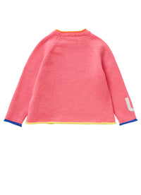 Grey sweater with coloured letters