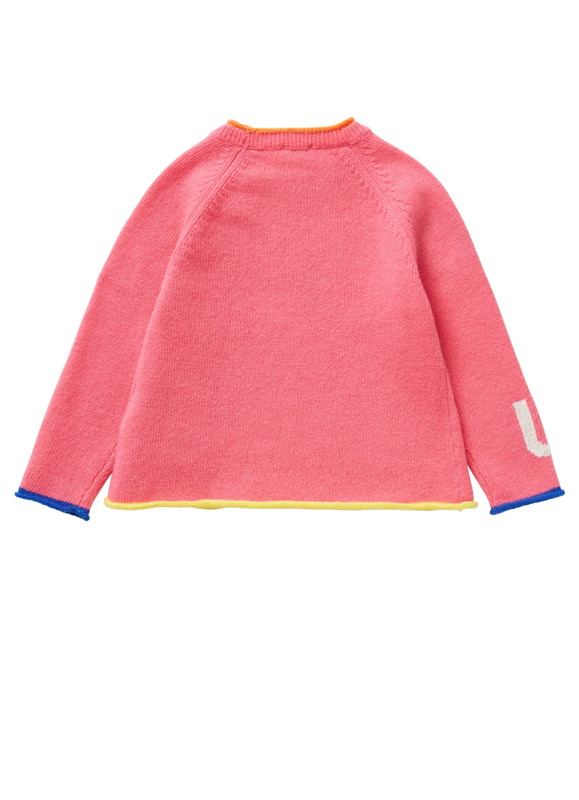 Grey sweater with coloured letters