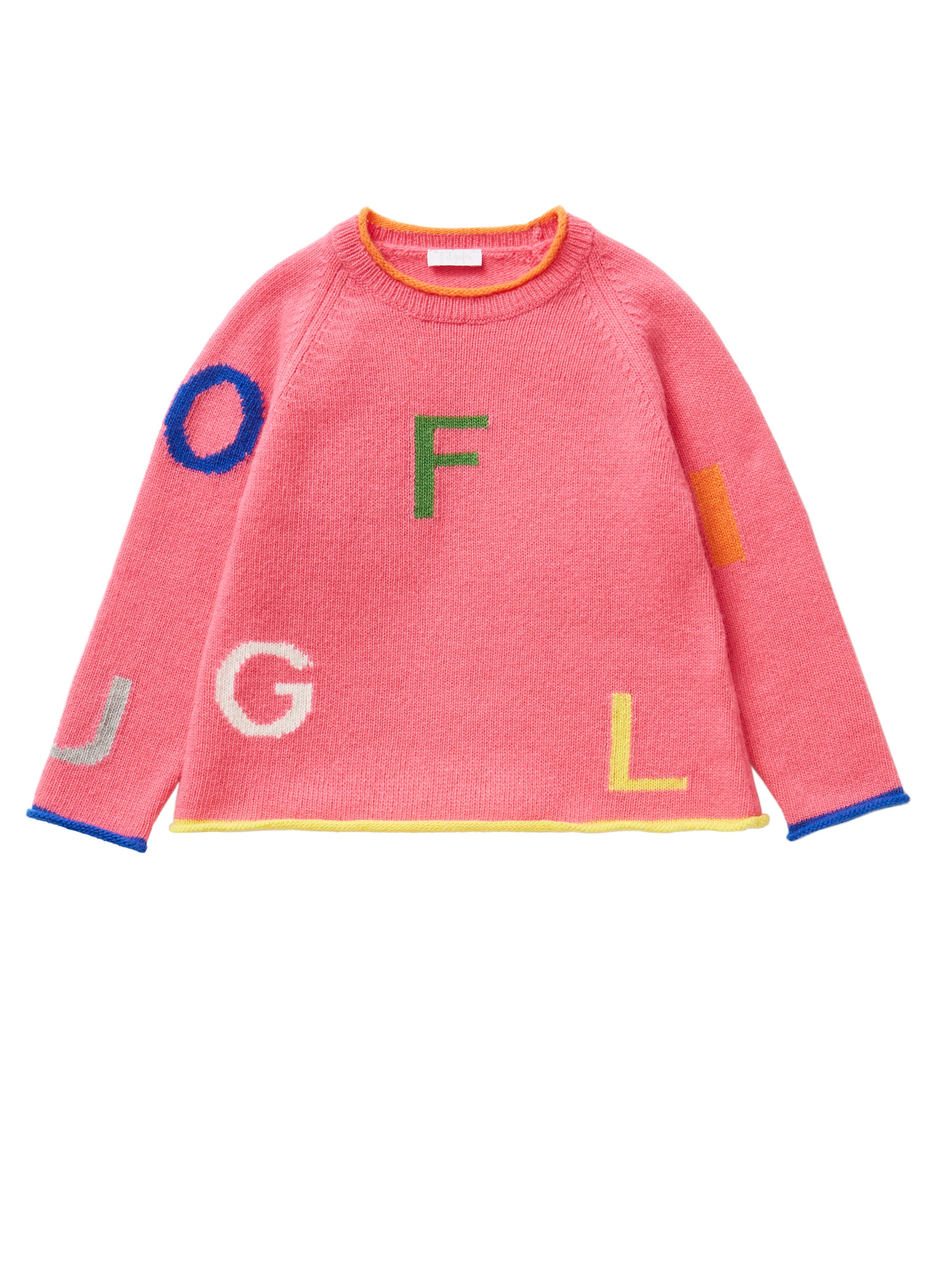 Shocking pink sweater with lettering