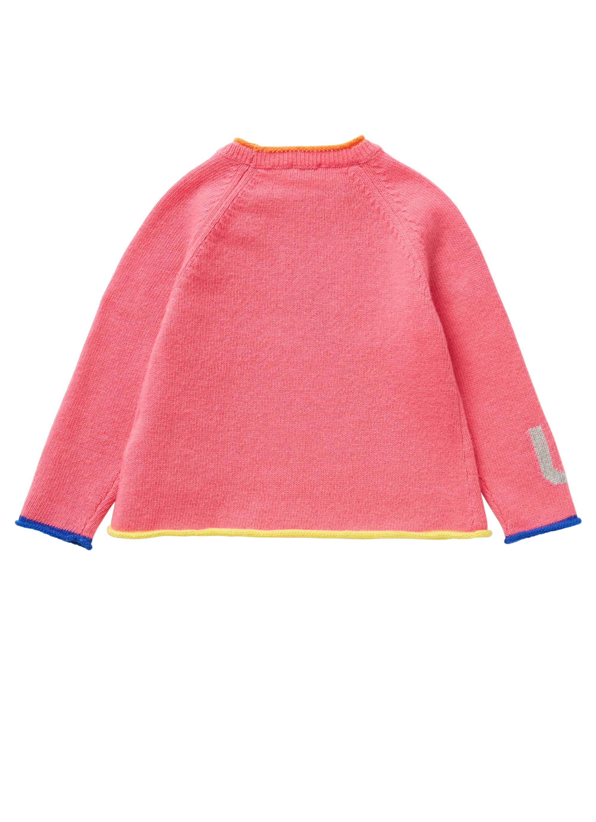 Shocking pink sweater with lettering