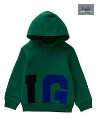 Sweatshirt with hood and lettering motif
