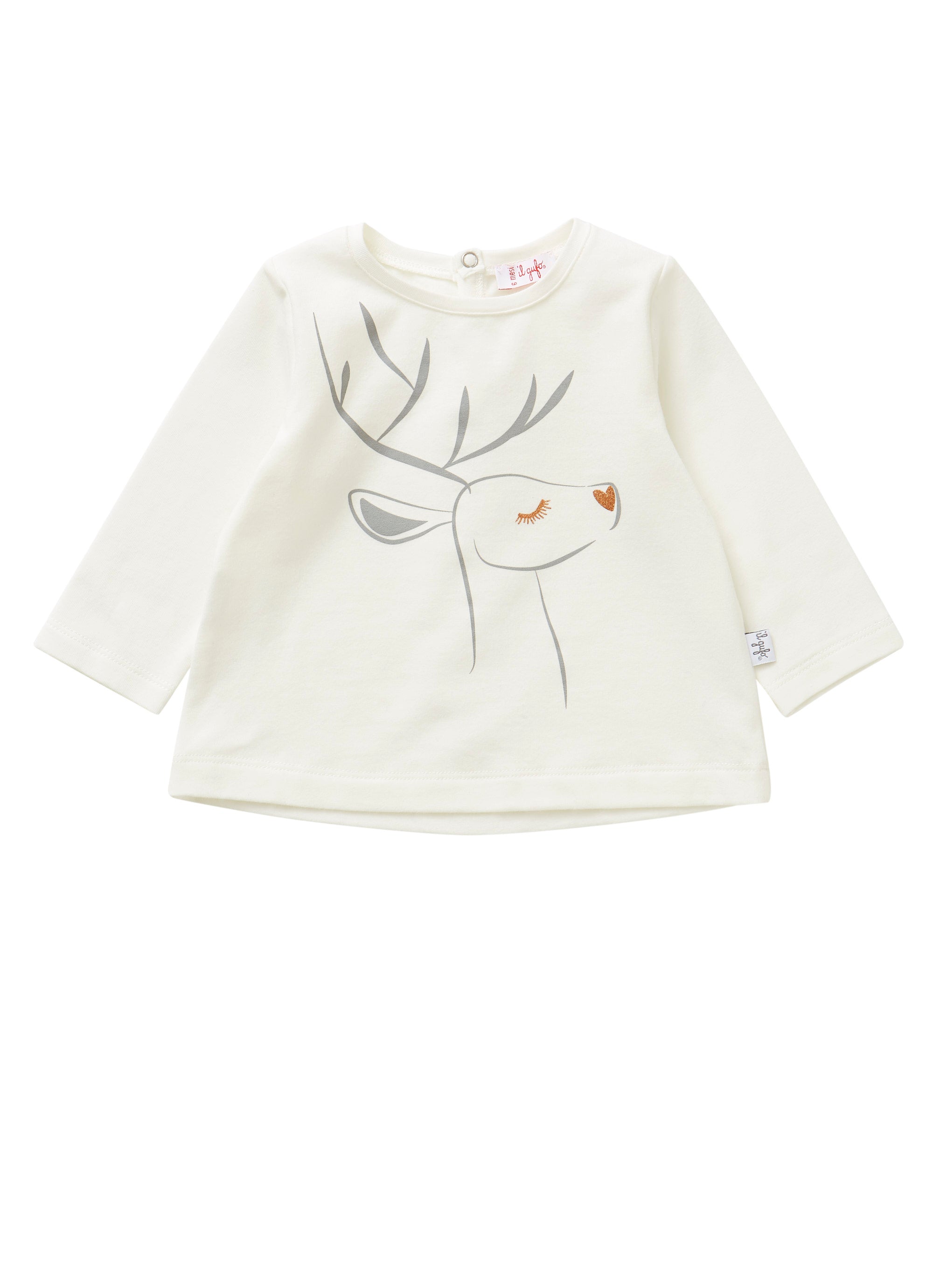 White t-shirt with bronze deer motif
