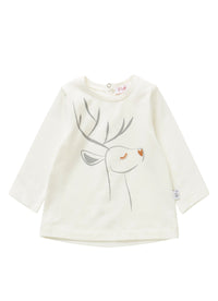 White T-Shirt With Bronze Deer Motif