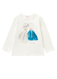 Long-sleeve T-shirt with little girls and tulle
