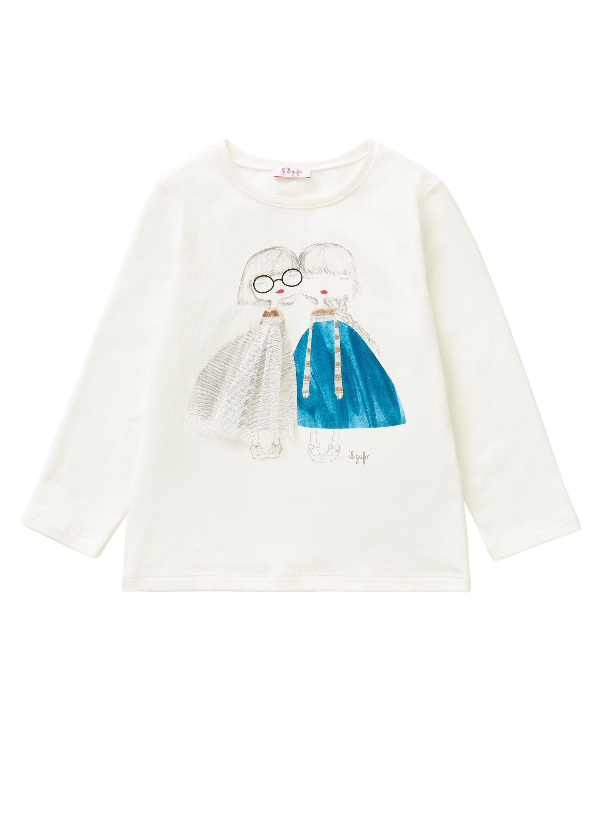 Long-sleeve T-shirt with little girls and tulle