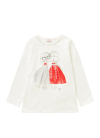 T-Shirt With Little Girls Motif And Red Details