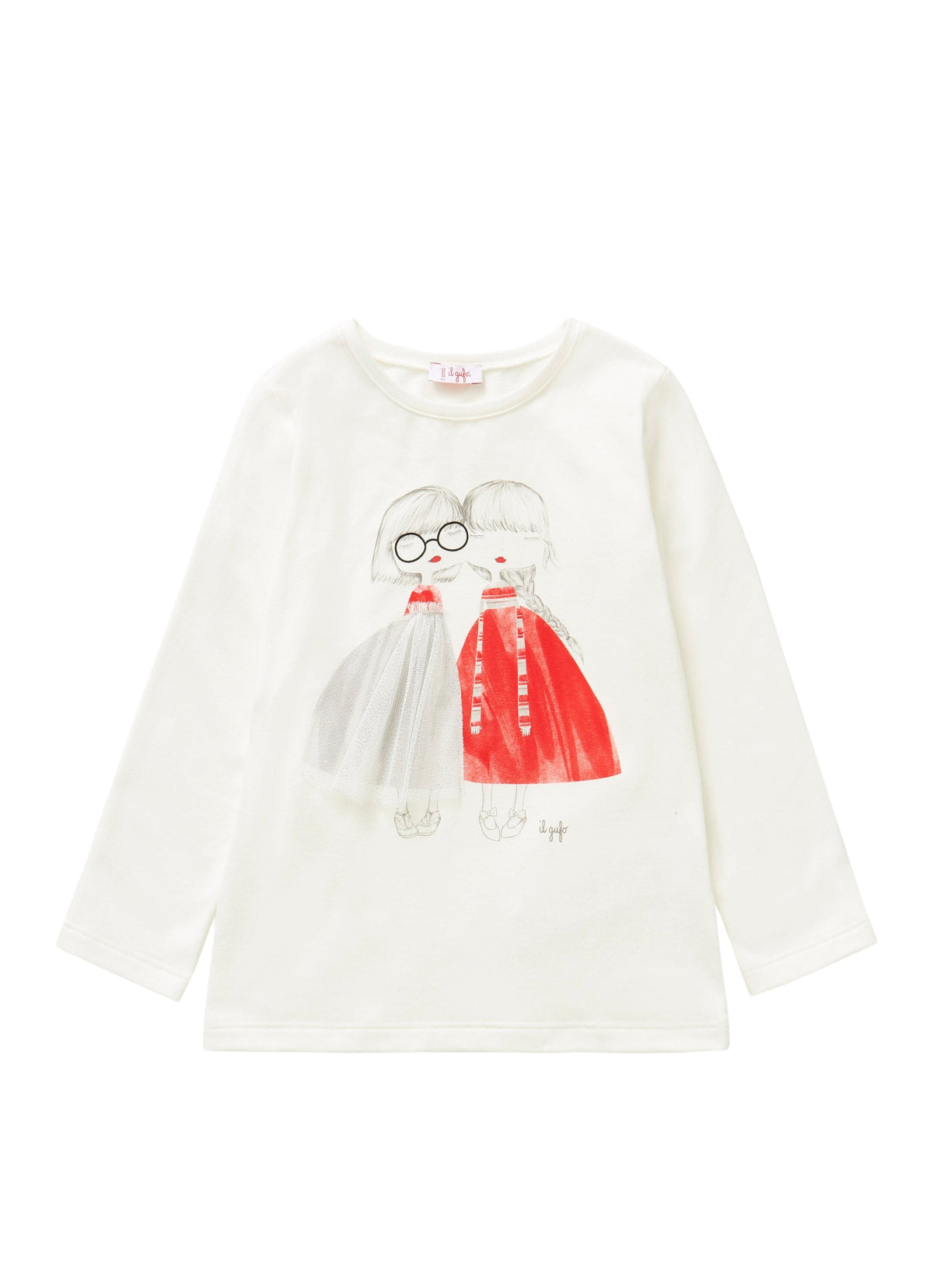 T-Shirt With Little Girls Motif And Red Details