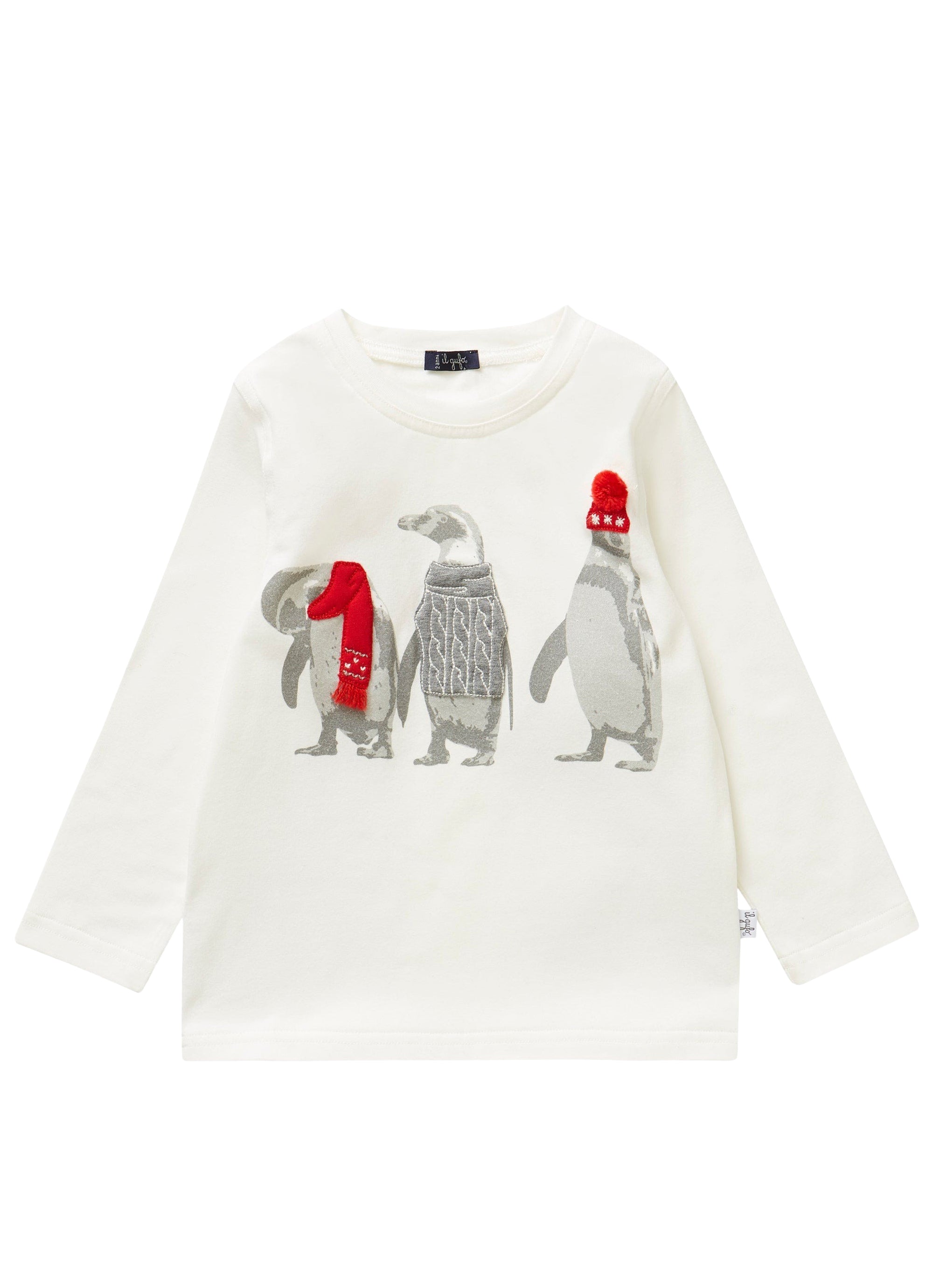 Maglia a maniche lunghe con illustrazione pinguini