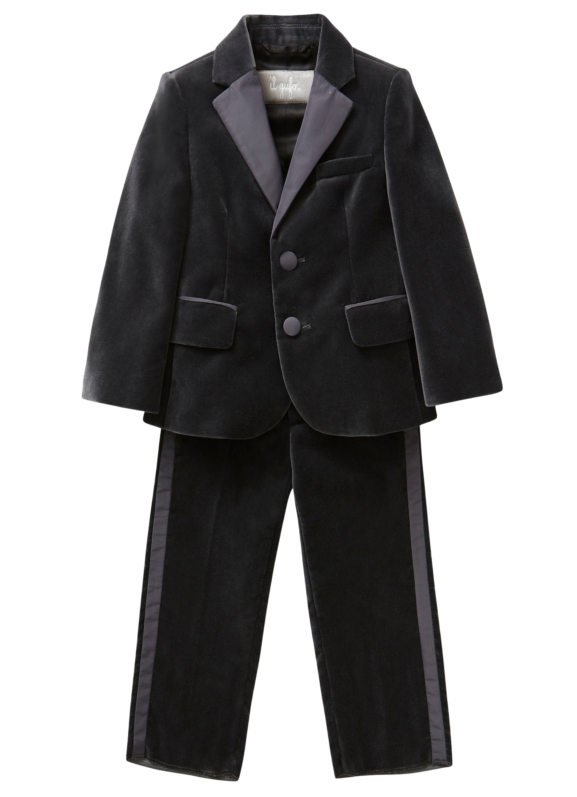 Tuxedo in grigio velluto liscio con revers