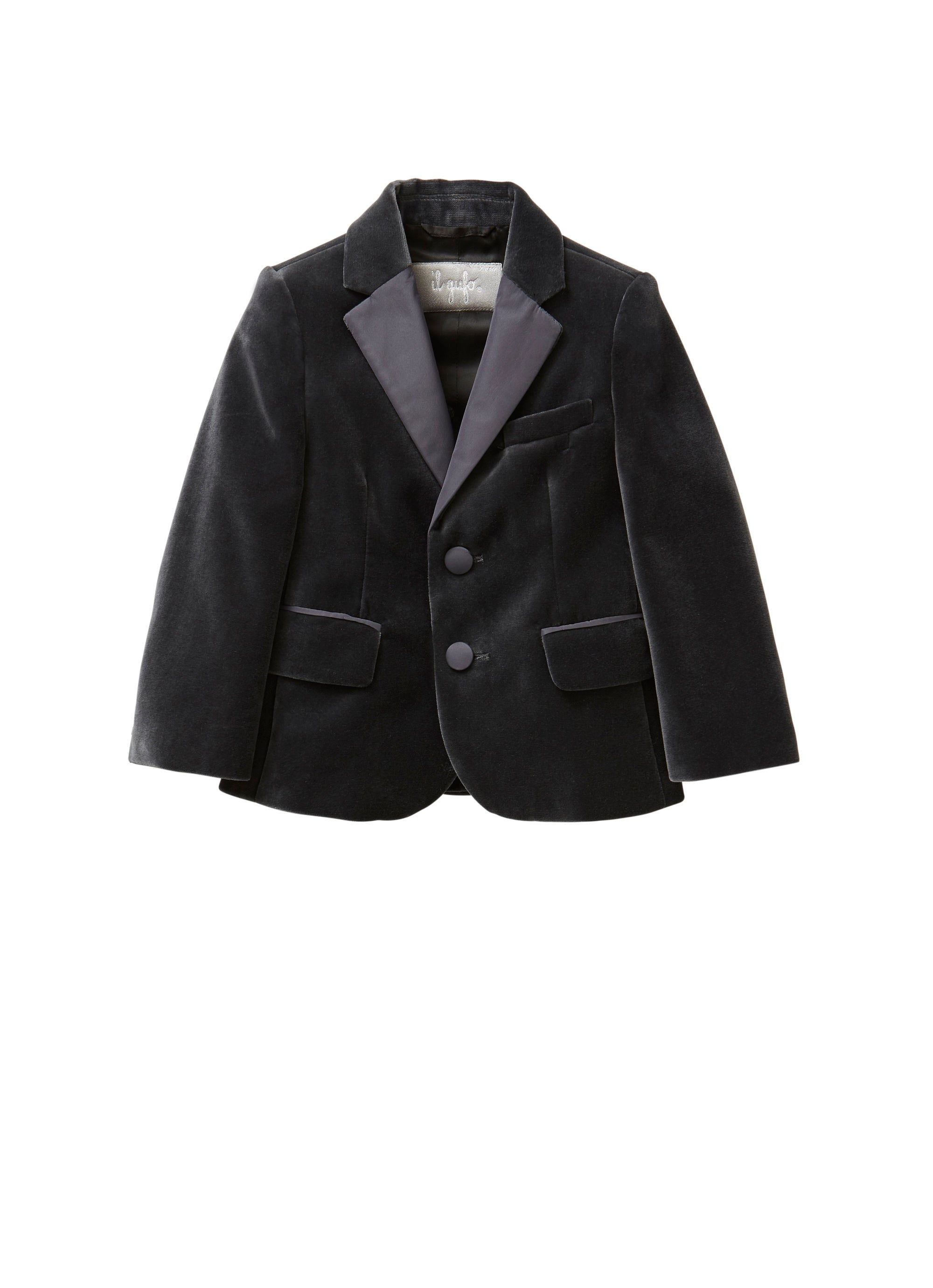 Tuxedo in grigio velluto liscio con revers