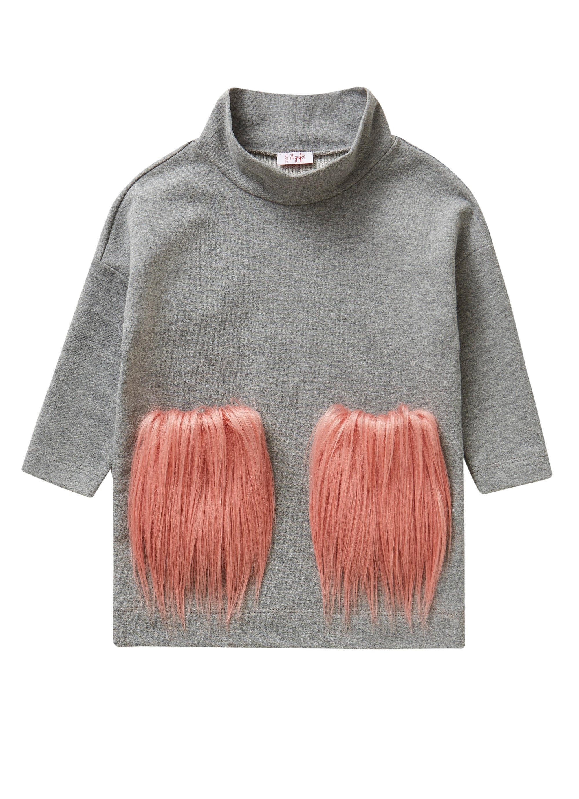 Dress with pink faux-fur inserts