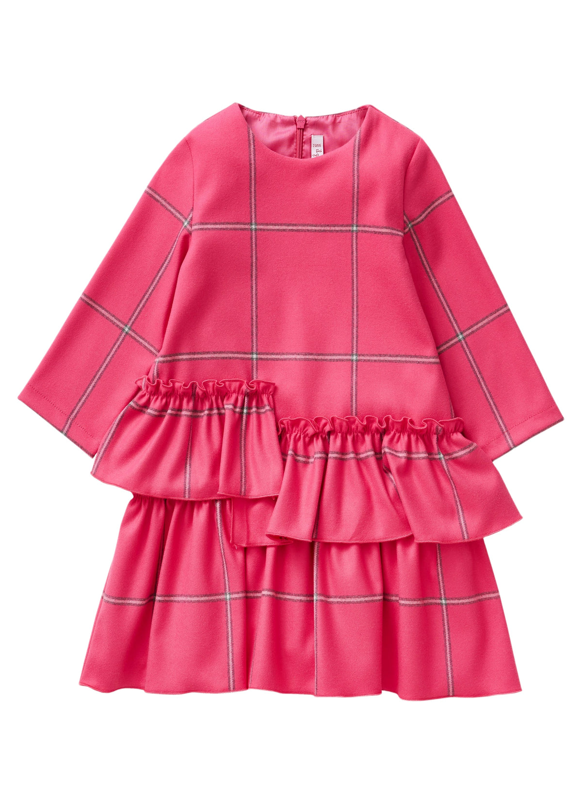 Shocking Pink Check Dress With Asymmetric Maxi Flounce