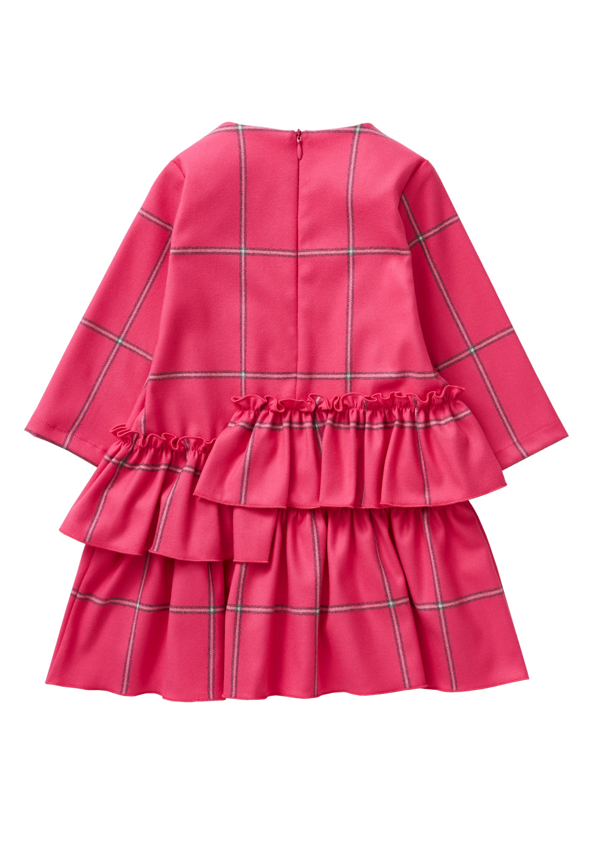 Shocking pink check dress with asymmetric maxi flounce