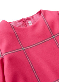 Shocking pink check dress with asymmetric maxi flounce