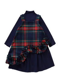 Blue Dress With Tartan Pinafore
