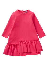 Crew-neck dress with asymmetric ruffles