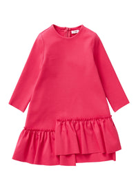 Crew-Neck Dress With Asymmetric Ruffles