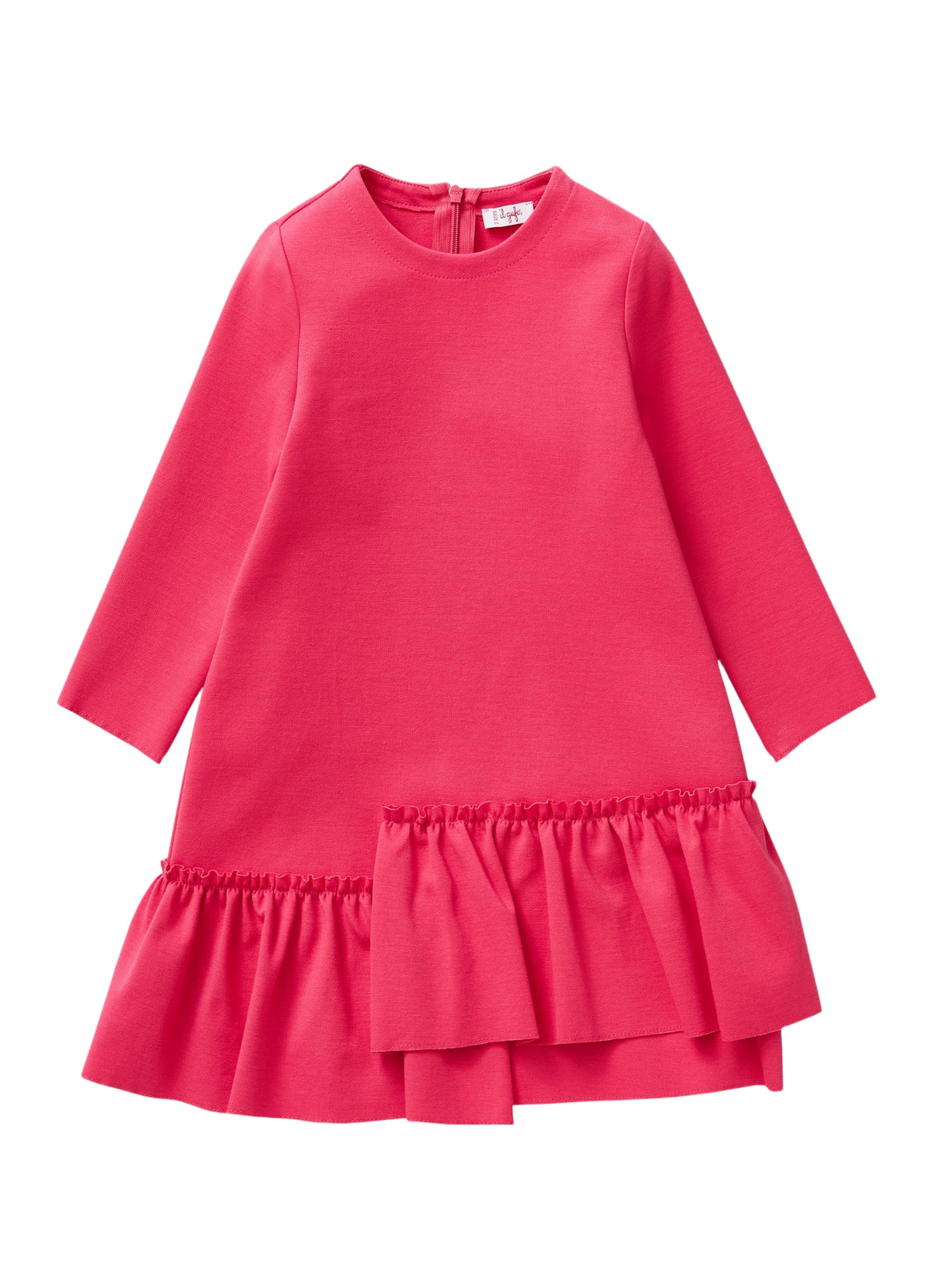 Crew-Neck Dress With Asymmetric Ruffles