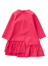 Crew-neck dress with asymmetric ruffles