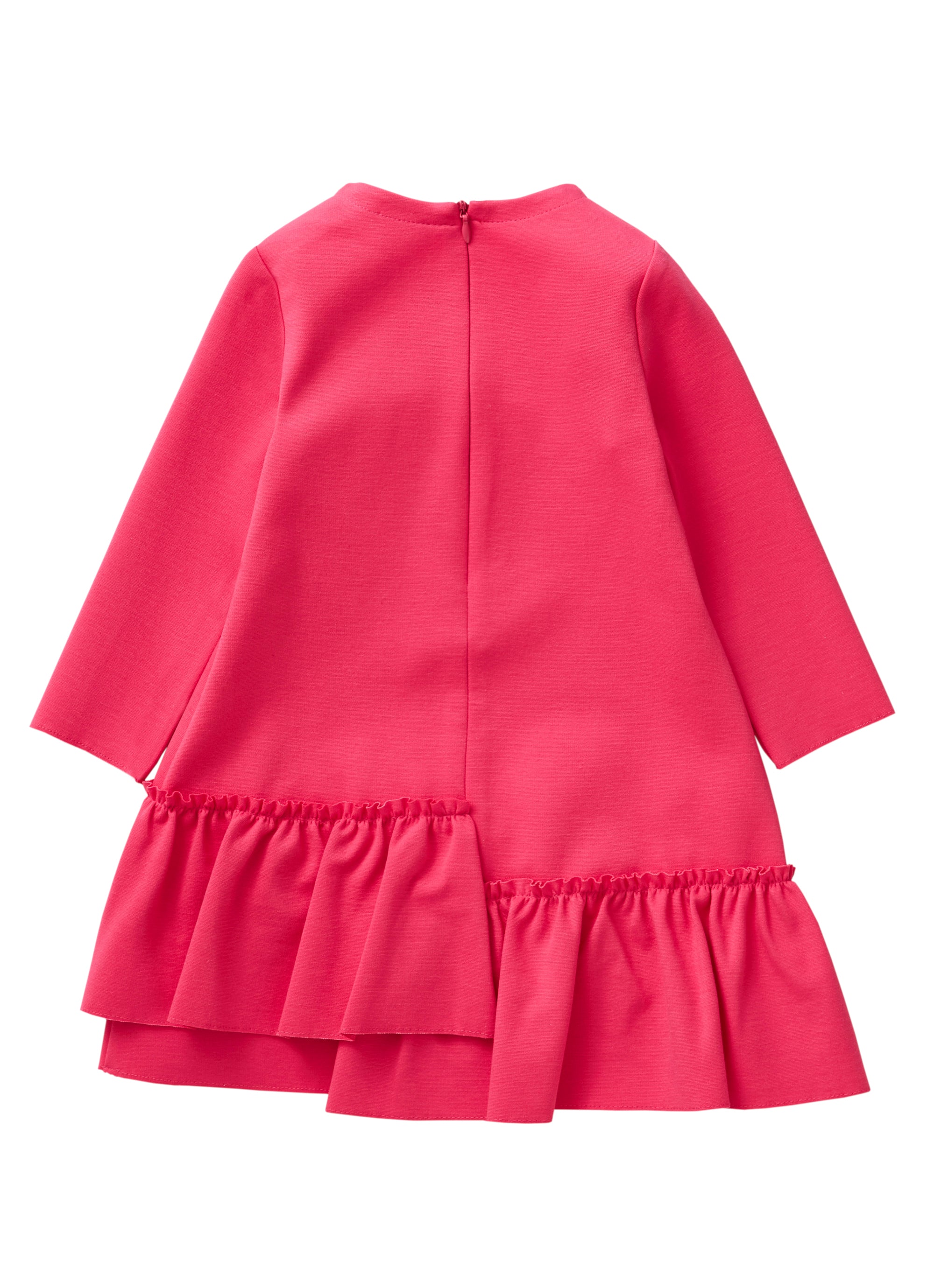 Crew-neck dress with asymmetric ruffles