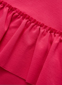 Crew-neck dress with asymmetric ruffles