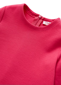 Crew-neck dress with asymmetric ruffles