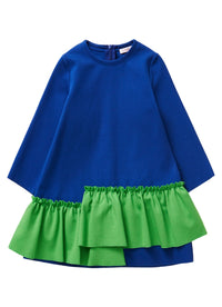 Blue Dress With Green Ruffles