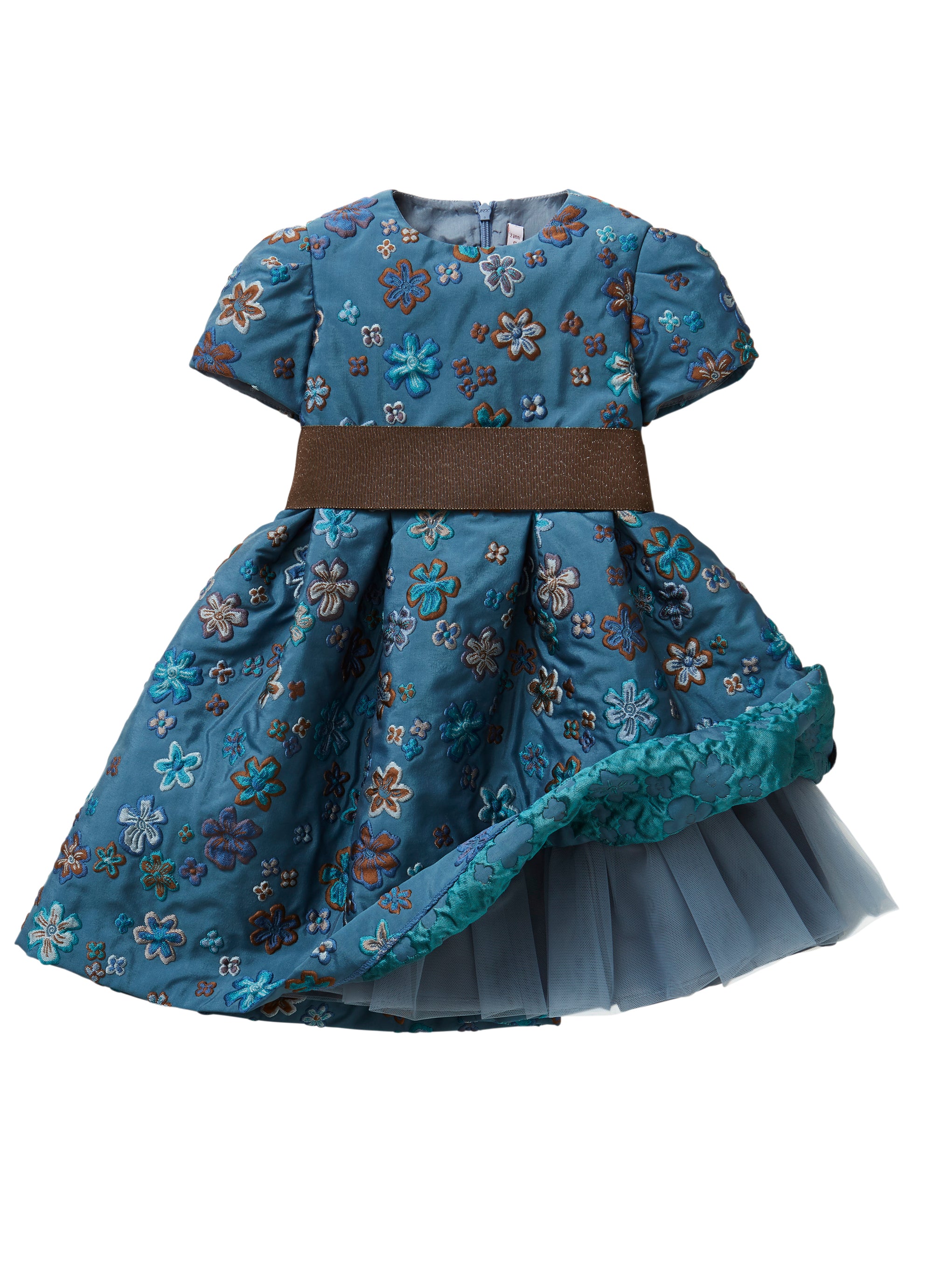 Jacquard dress with blue flowers