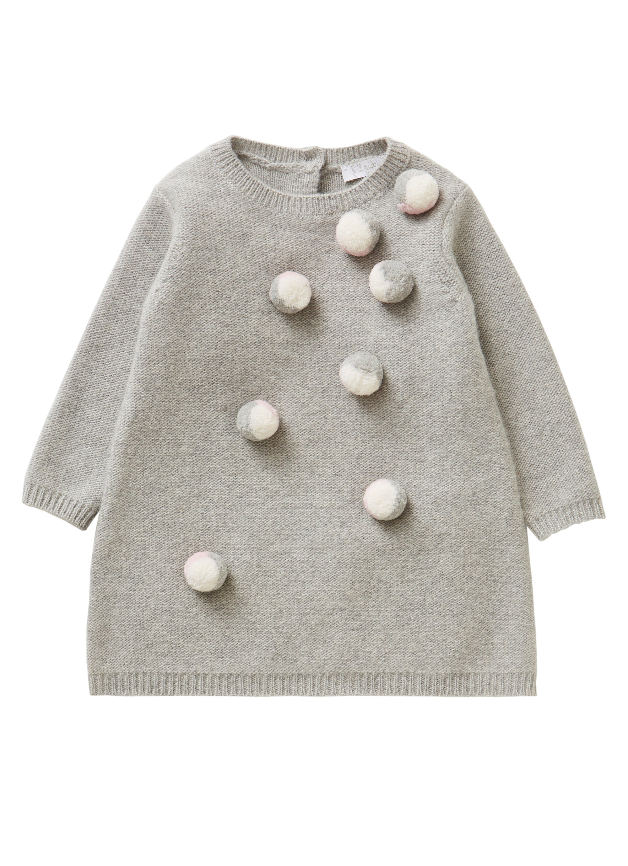 Tricot wool dress with multicoloured POM POMS