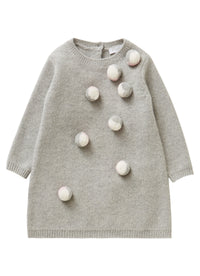 Tricot Wool Dress With Multicoloured Pom Poms