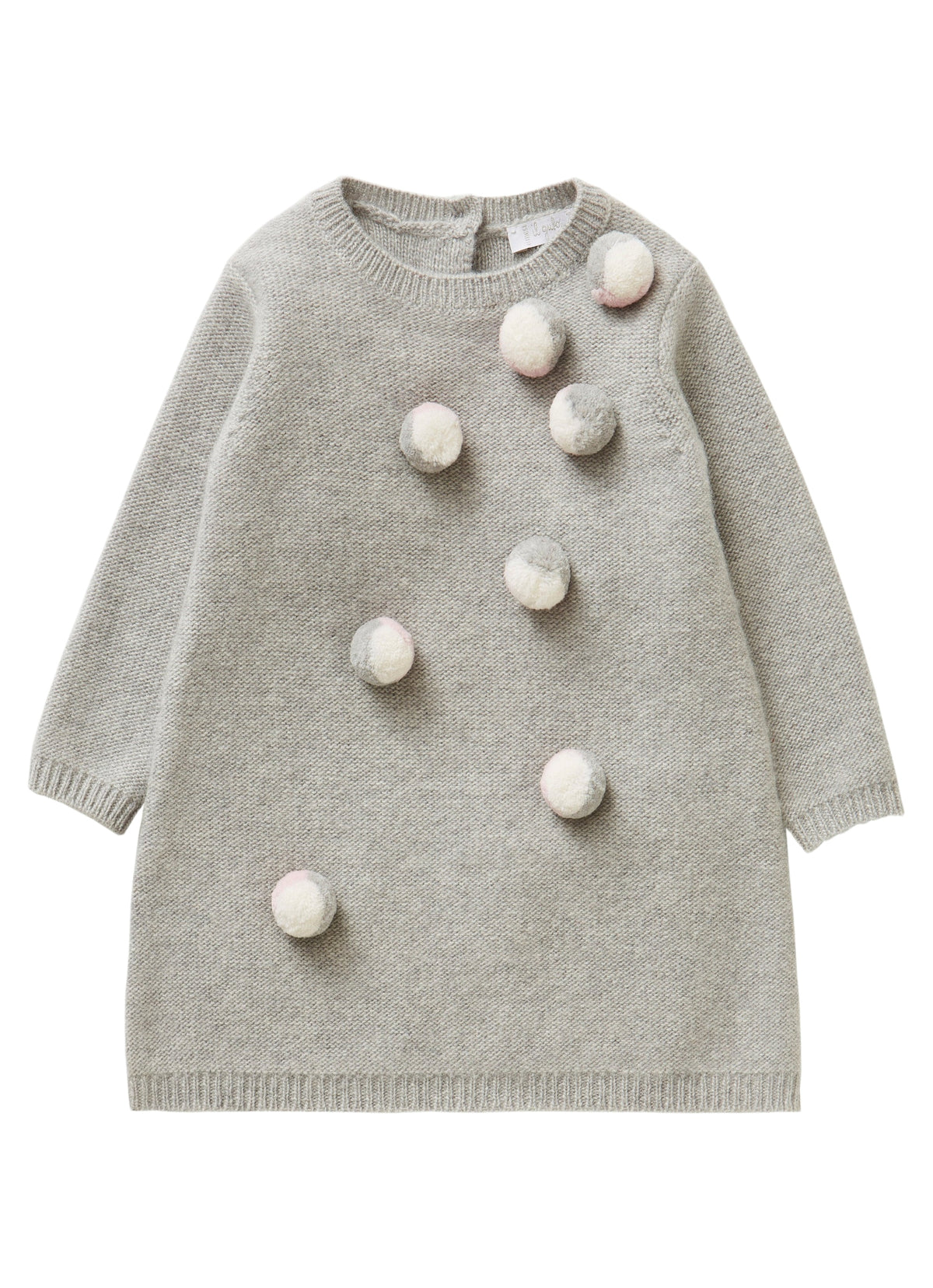 Tricot Wool Dress With Multicoloured Pom Poms