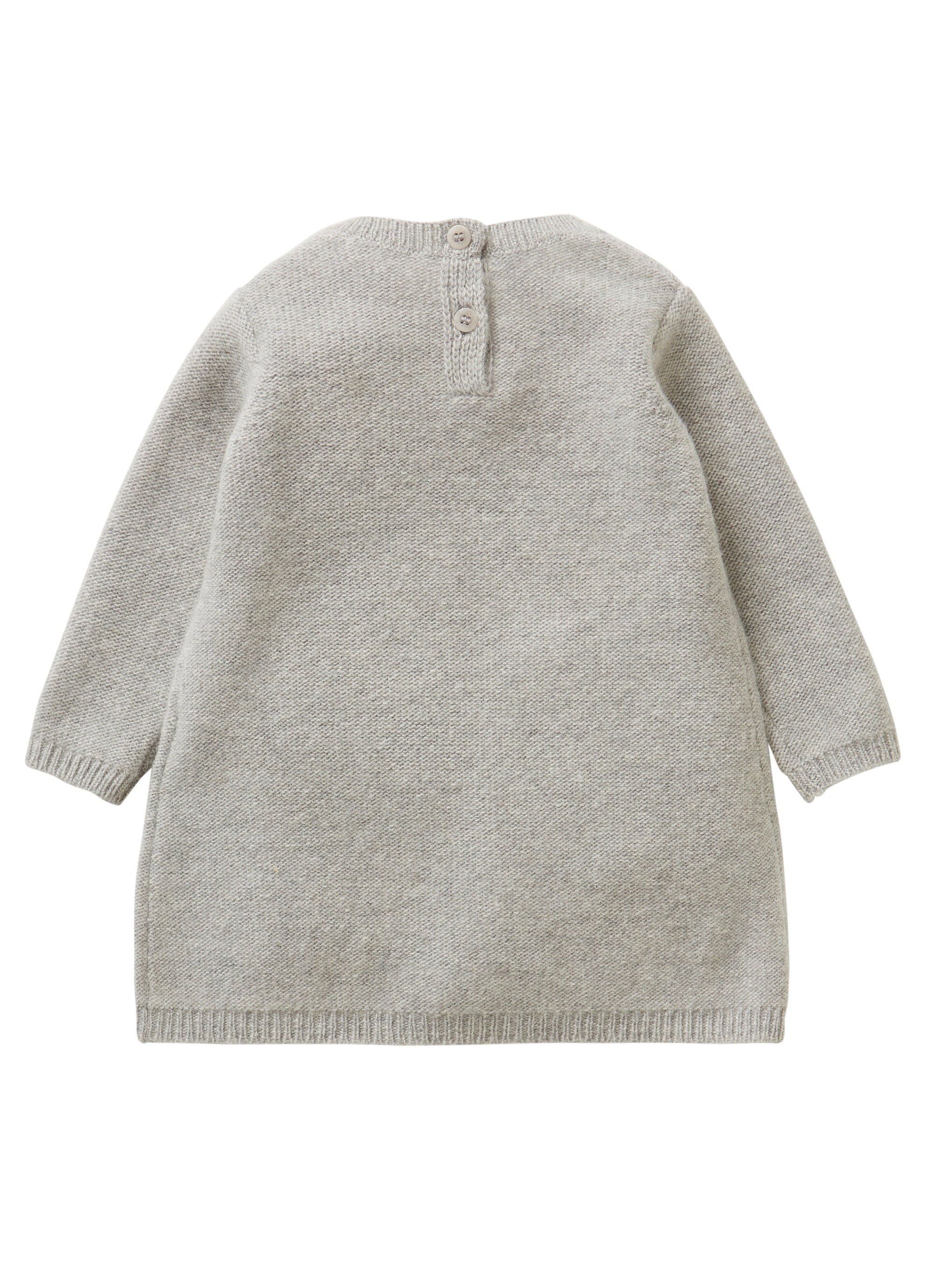 Tricot wool dress with multicoloured POM POMS