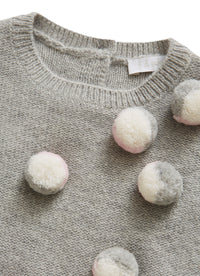Tricot wool dress with multicoloured POM POMS