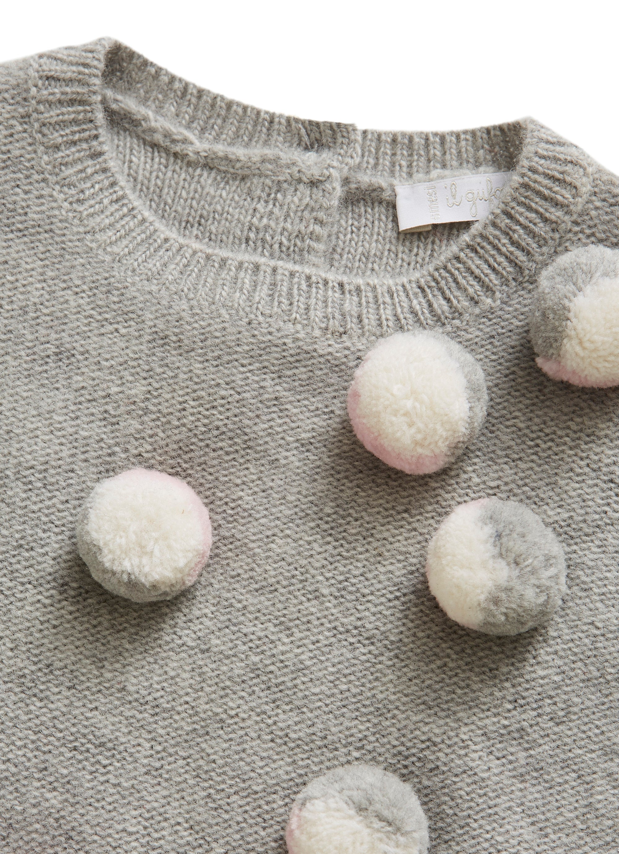 Tricot wool dress with multicoloured POM POMS