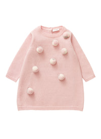 Wool tricot dress with a striking multicoloured POM POMS
