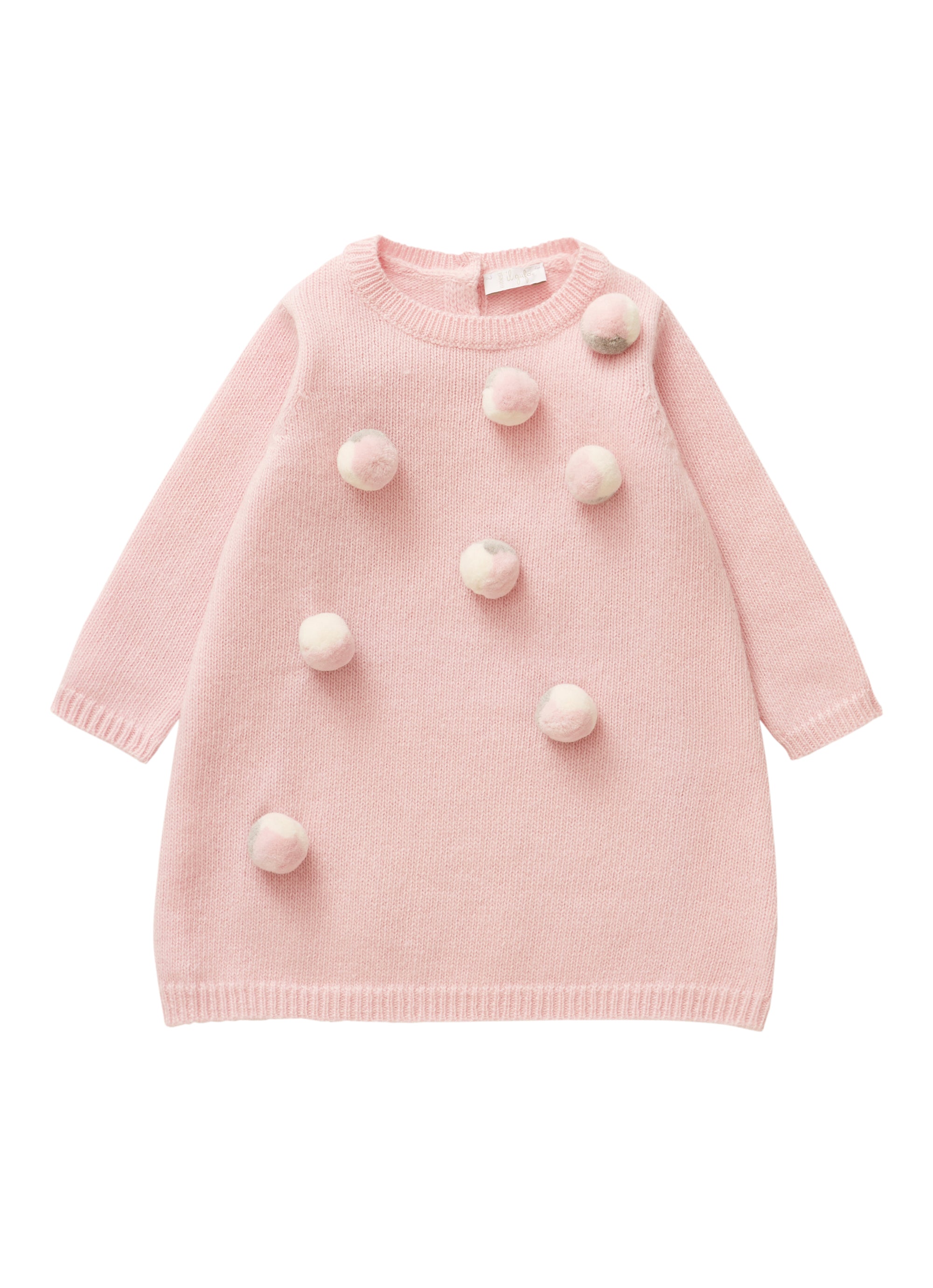Wool tricot dress with a striking multicoloured POM POMS