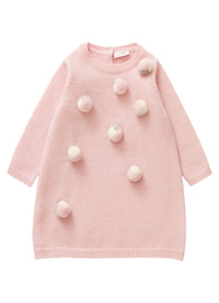 Wool Tricot Dress With A Striking Multicoloured Pom Poms