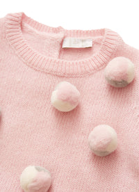 Wool tricot dress with a striking multicoloured POM POMS
