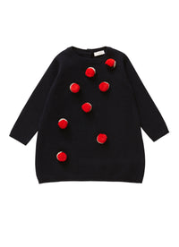 Extrafine woven wool dress with POM-POM detail