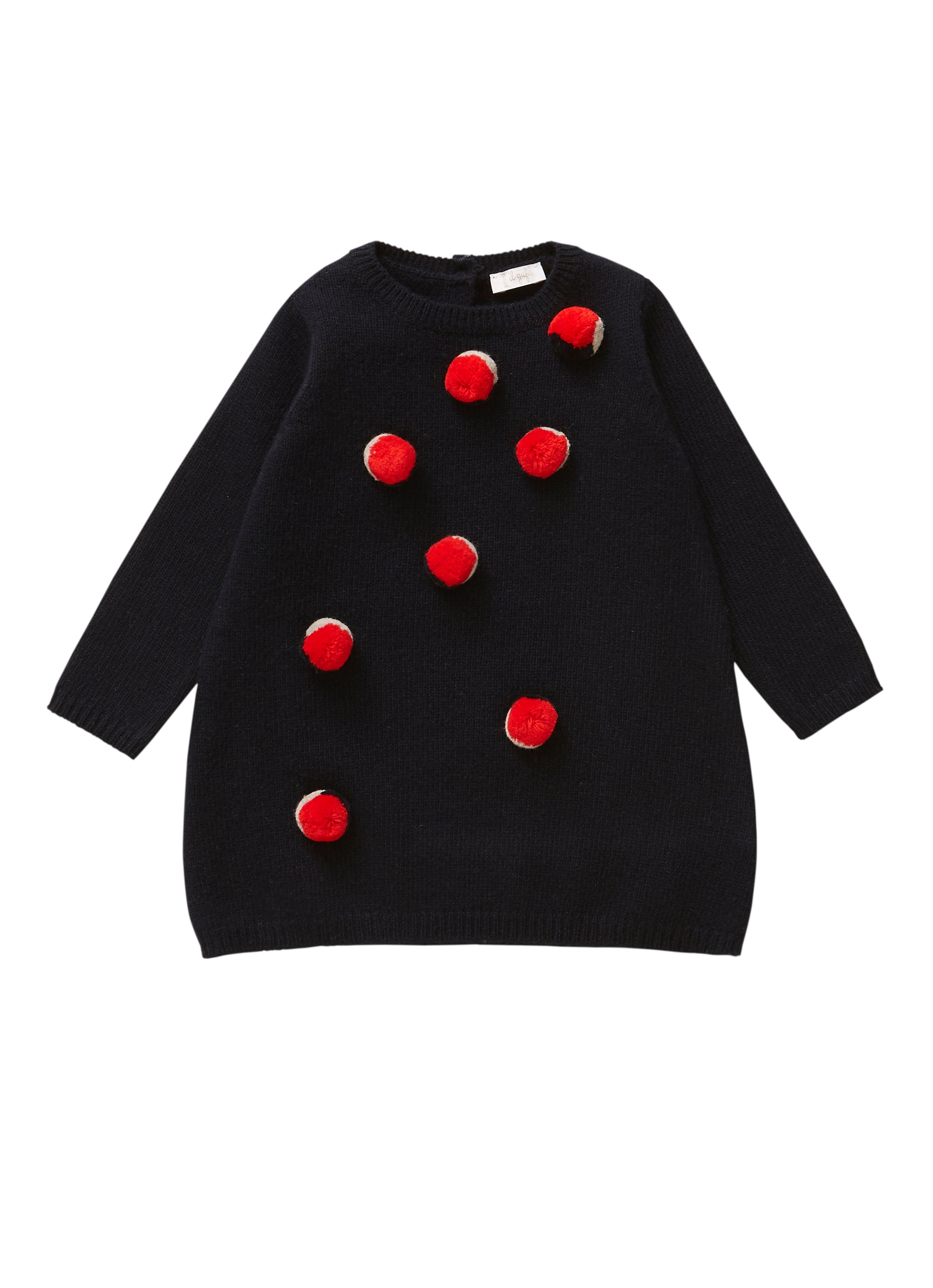 Extrafine woven wool dress with POM-POM detail