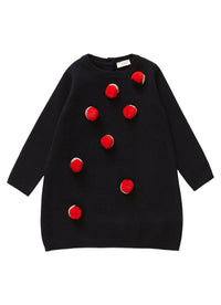 Extrafine Woven Wool Dress With Pom-Pom Detail