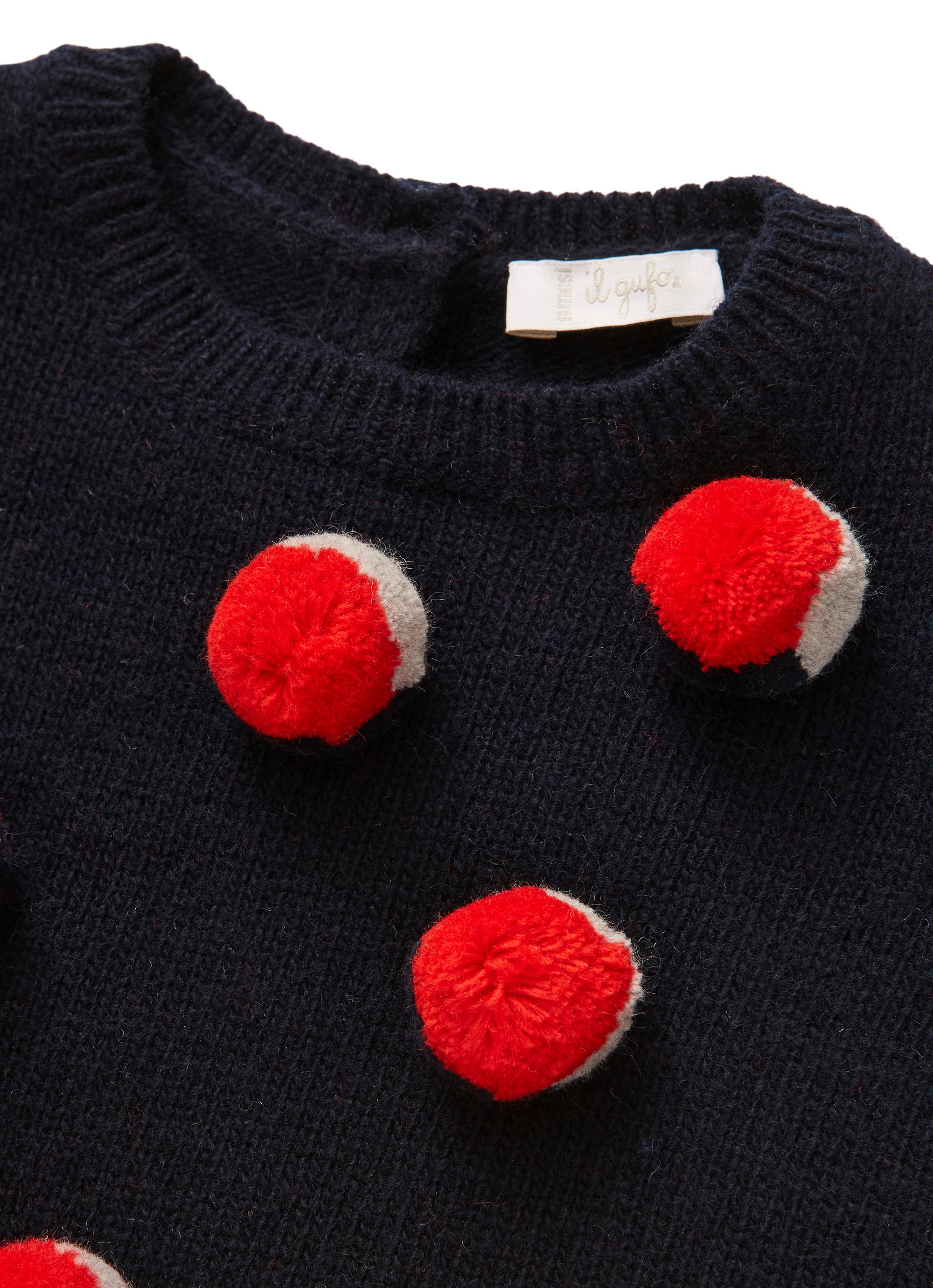 Extrafine woven wool dress with POM-POM detail