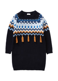 Tricot Dress With Geometric Shapes And Tassels