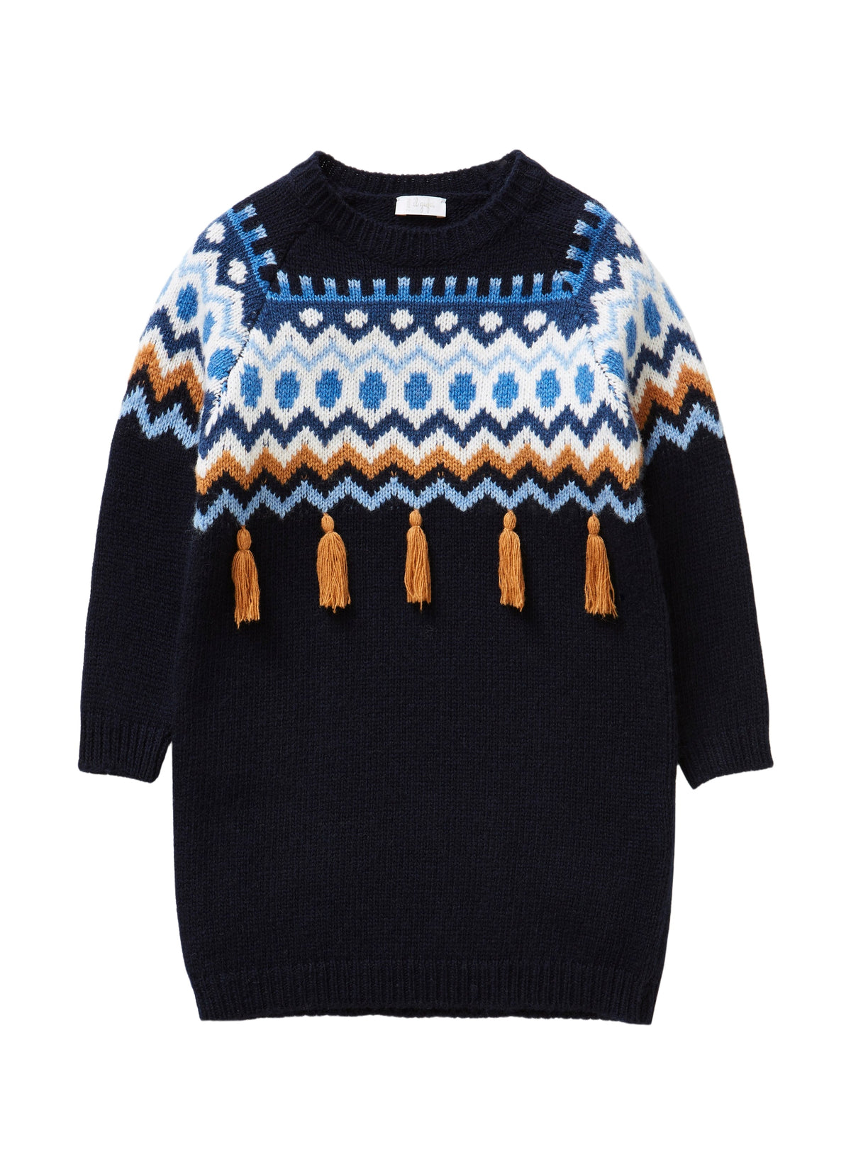 Tricot Dress With Geometric Shapes And Tassels