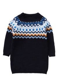 Tricot dress with geometric shapes and tassels